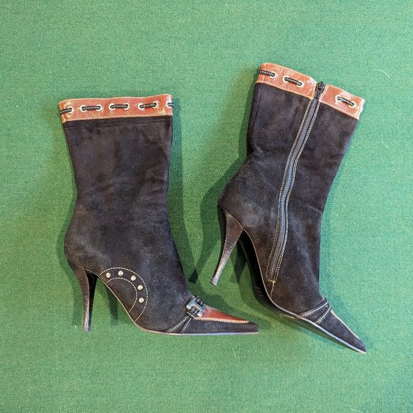 Bellofatto Shoes - Bellofatto Black and Brown Suede and Leather Zip-up Booties